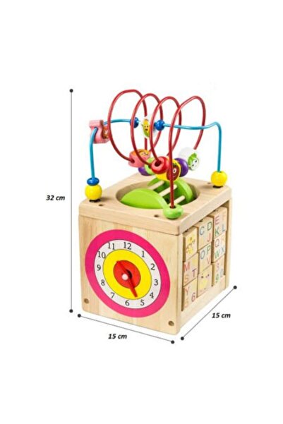 Picodino Montessori Educational Wooden Cube 7-in-1 with Various Activities, Clock, Abacus, Fruit Labyrinths,