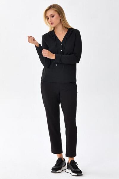 İKİLER Önü Çıtçıtlı Kapüşonlu Bluz 256-1001