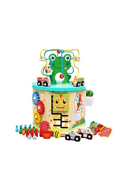 Aku Cub educațional din lemn Montessori cu 9 activități, MULTICOLOR