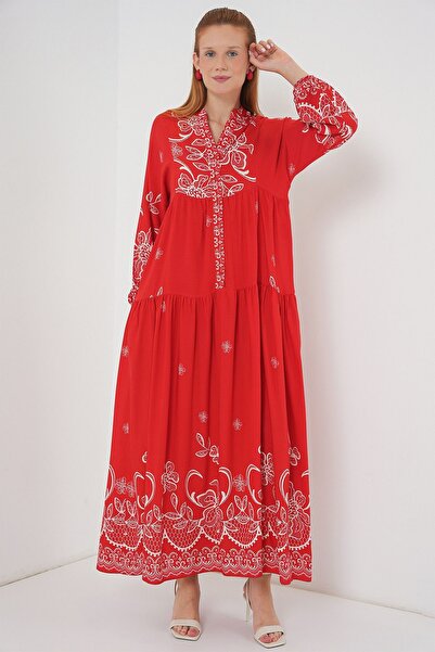 Hiccup Bdart Buttoned V-Neck Patterned Maxi Dress