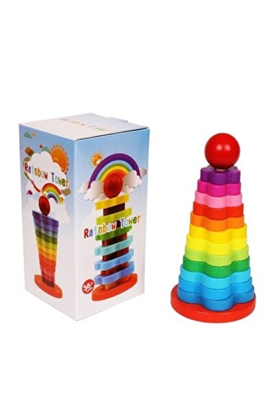 Montessori Educational Toy - Rainbow Pyramid, Wooden Stack Tower