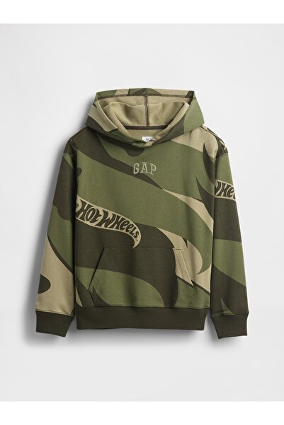 GAP Erkek Çocuk Yeşil Relaxed Logo Kapüşonlu Sweatshirt