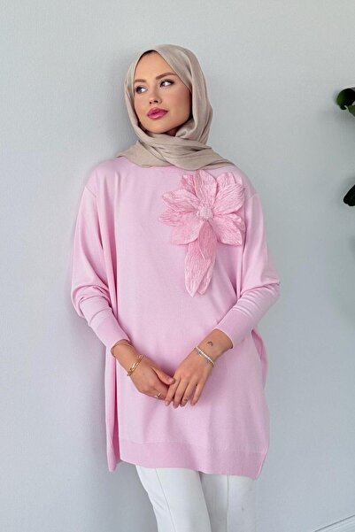 Şulemoda Giyim Merserize Çiçekli Tunik Pudra