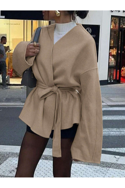 Arfami Kašmírový kardigan/bunda s pohodlným střihem a detaily na zavazování