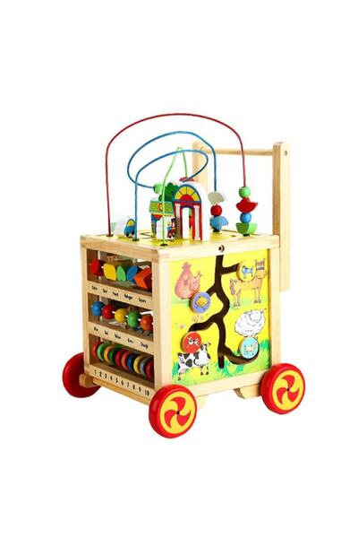 Picodino Cub Lemn Antepremergator inaltime ajustabila, 8 in 1 diverse activitati, ceas, abac, circuit, labiri