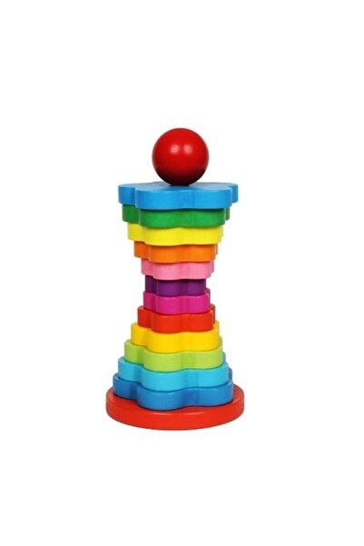 Montessori Educational Toy - Rainbow Pyramid, Wooden Stack Tower