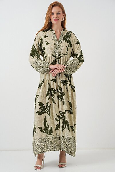 Hiccup Bdart Buttoned V-Neck Patterned Maxi Dress