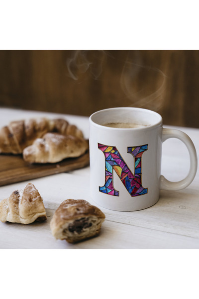 Kupa كوب بحرف N سعة 330 مل – هدية مخصصة بالاسم/الحرف، تصميم حروف ملونة
