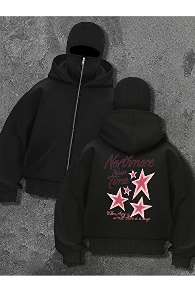 LOTS MODA Kar Maskeli Ninja Unisex Sweatshirt Hırka 2iplik kalın polar