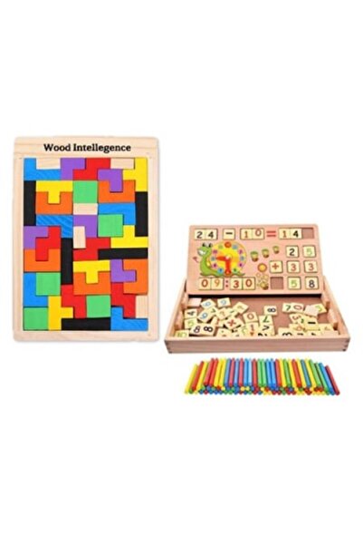 Picodino Set 2 jucării din lemn, tablă de matematică Montessori cu bețe și Te...