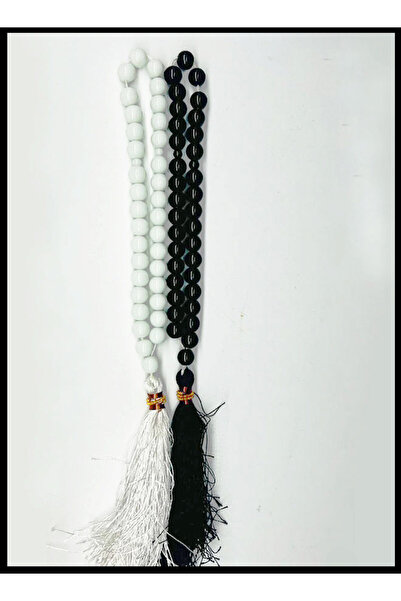 M.A Traders مسبحة من حجر العقيق الأبيض والأسود - طقم من قطعتين | ٣٣ حبة لكل م...