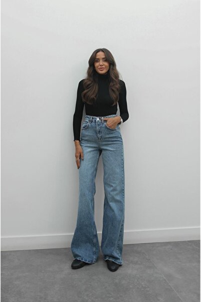 Havoş Világoskék árnyalatú, széles szárú farmernadrág