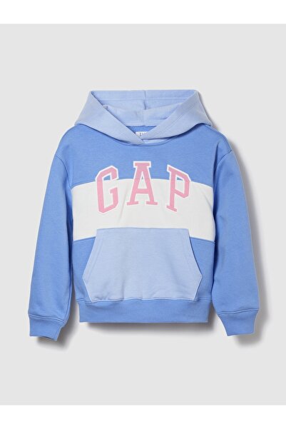 GAP Kız Çocuk Açık Mavi Relaxed Logo Kapüşonlu Sweatshirt