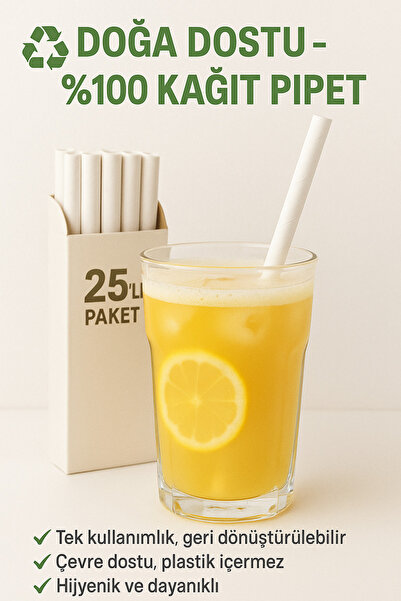 MERİP PLASTİK BEYAZ PİPET- KAĞIT SİYAH PİPET- KOKTEYL PİPETİ- 25 ADET