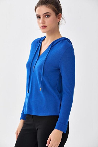 İKİLER Önü Çıtçıtlı Kapüşonlu Bluz 256-1001