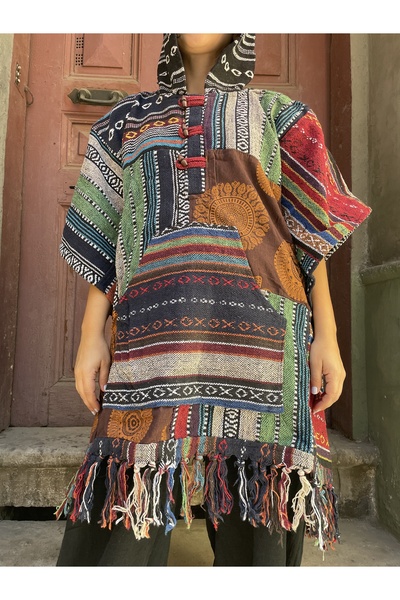 Bohoyasam Unisex Nepal Gheri Panço, Giyilebilen Battaniye Panço, Kamp Panço