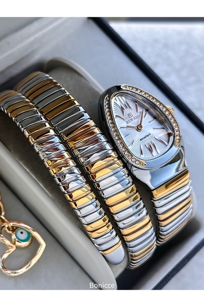 Reward Stone Snake Watch from Thick to Thin (2 Rounds), Polite Case (24 Diameter), 3 Atm Gold/Grey Steel Band