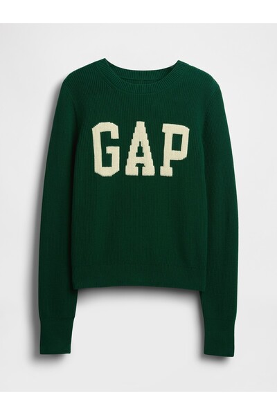 GAP Kadın Yeşil Logo Intarsia Kazak