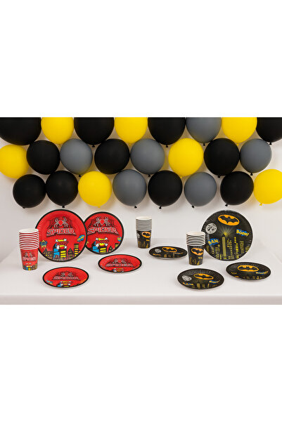 Partifabrik Spider Themed Cardboard Plate and Cup Set 8 Plates 8 Cups
