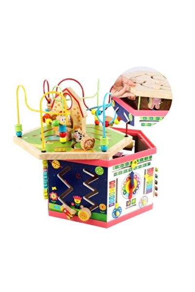 Picodino Montessori 7 in 1 wooden cube activity center, Hexagon