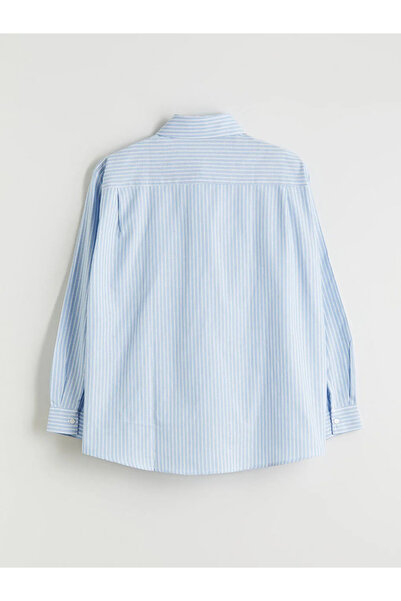 LC Waikiki LCW Modest Lacivert Çizgili Poplin Kadın Gömlek Tunik