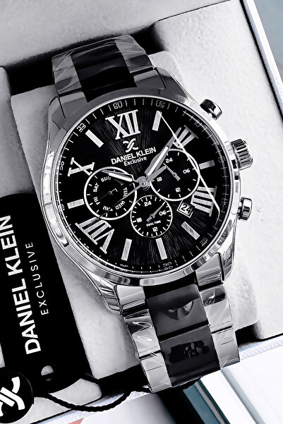 Daniel Klein Exclusive Men's Wristwatch Waterproof Silver Black Color Steel Band Gift Bracelet Dke2115C9
