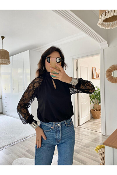 modaserdem    بلوزة نسائية بأكمام طويلة وتفاصيل نافذة الصدر وأكمام طويلة وأكم...