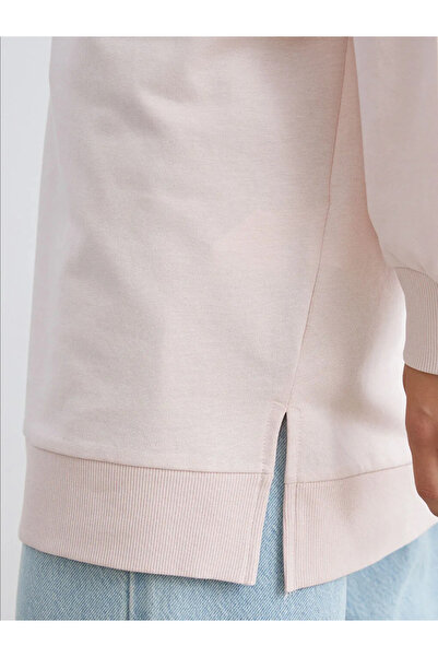 LC Waikiki LCW ModestPembe Bisiklet Yaka Baskılı Kadın Sweatshirt Tunik