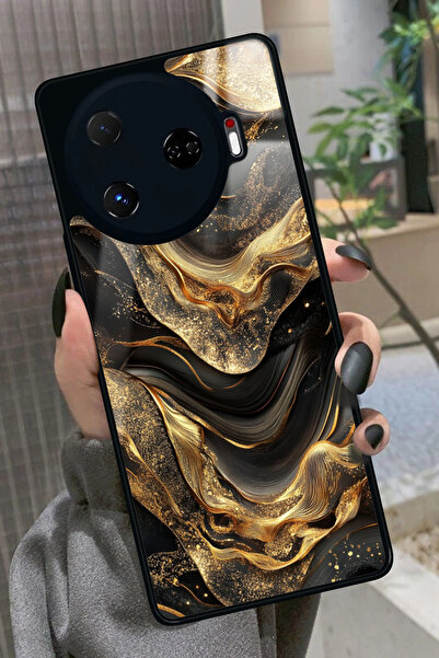 TECNO Camon 30 Pro Uyumlu Siyah&Altın Mermer Tasarımlı Glossy Premium Kılıf