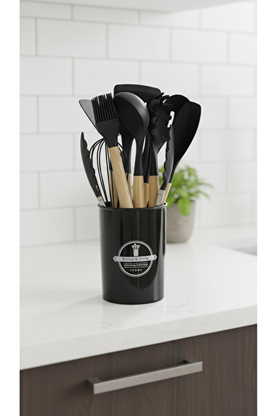 Dia Black Wooden Silicone 12 Piece Serving Tongs Set & Set
