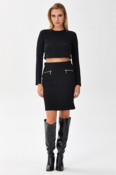 İKİLER Beli Lastikli Standart Fit Etek 256-2010