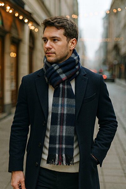 MEKİK BUTİK Чоловічий синьо-сірий смугастий шарф