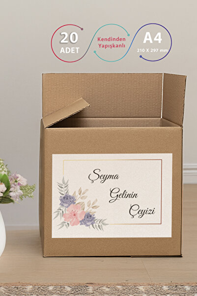 Azresa Gelin ve Bohça Kolisi Etiketi – 20’li İsimli ve Çiçekli Tasarım