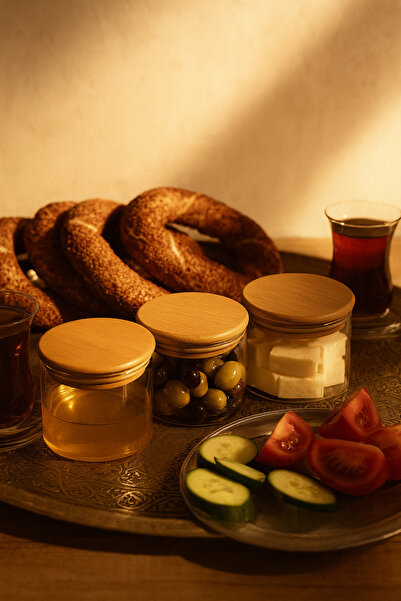 ZURİ DESİGN Airtight Set of 3 Flat Glass Breakfast Vacuum Lid Jars - 365 ml