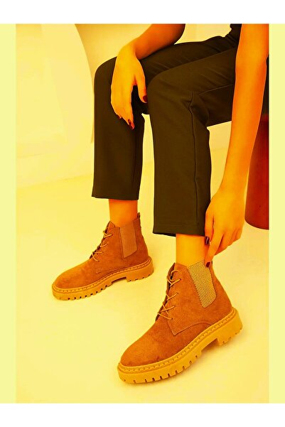 Mater Ayakkabı Exclusive Lastikli Bağcıklı Bilek Boy Kadın Bot