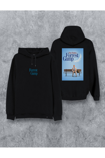 MODA Форест Гъмп - черна качулка с качулка с принт