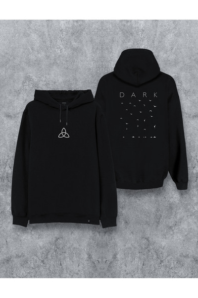 MODA هوديي سويت شيرت أسود بقلنسوة مطبوع عليه دارك ديزاي