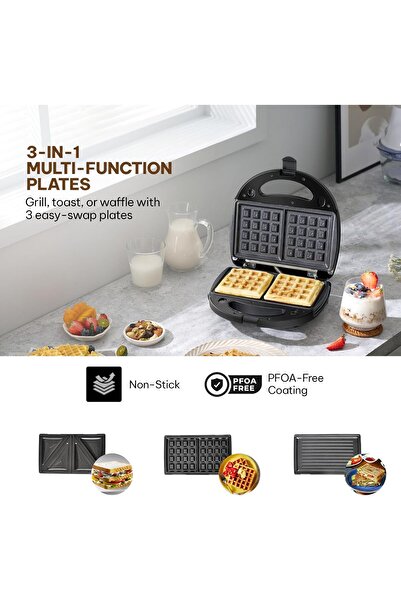 Hope صانعة سندويشات 3 في 1 بقوة 750 واط - شواية، وافل، وأطباق سندويشات