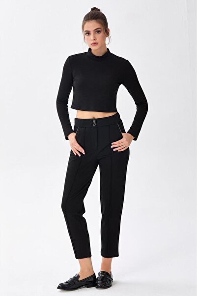 İKİLER Beli Lastikli Cepleri Şerit Detaylı Pantolon 256-2001