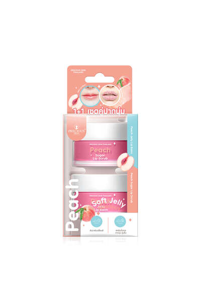 precious مجموعة SKIN THAILAND مكونة من قطعتين: مرطب شفاه جيلي 10 جم + مقشر شفاه بالسكر 15 جم #خوخ