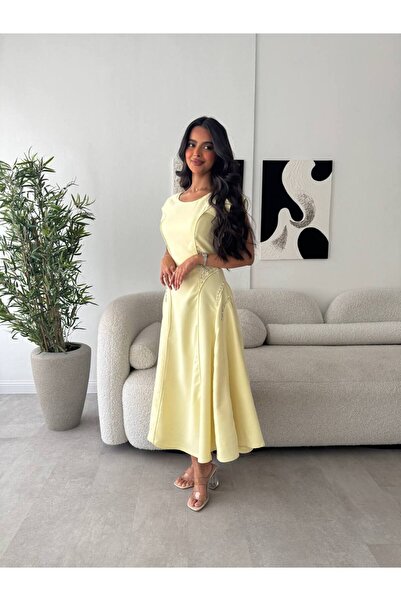 Generic Lemon midi dress with soft beaded accents Lemon midi dress with soft beaded accents