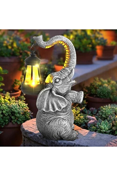 OEM Elefant de grădină, terasă, balcon cu LED-uri și panou solar 28 cm