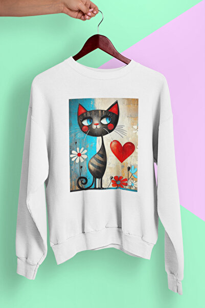 MAGORS STIL-X SWEATSHIRT OVERSIZE UNISEX CU Gâtul rotund, cu imprimeu cu pisi...