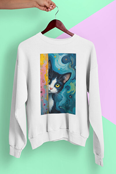 MAGORS STIL-X SWEATSHIRT OVERSIZE UNISEX CU Gâtul rotund, cu imprimeu cu pisi...