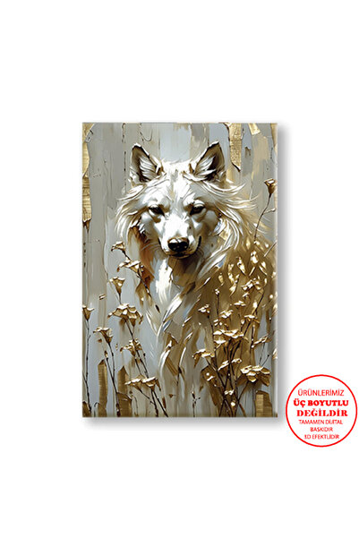 Harikabirev TABLOR DE PERETE PENTRU SALON TABLOR PE Pânză VERNICIARE LA ULEI EFECT DE VERNICIARE LA ULEI LUP ALB | TABLO VERTICAL FĂRĂ CADRU