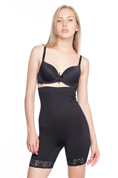 Emay أسود MI 2027 مشد طويل بخصر عالٍ من الدانتيل