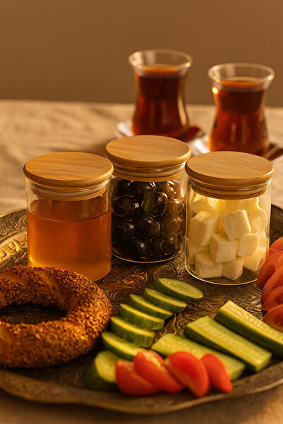 ZURİ DESİGN Airtight 3-Piece Flat Glass Breakfast Vacuum Lid Jar Set - 610 ml
