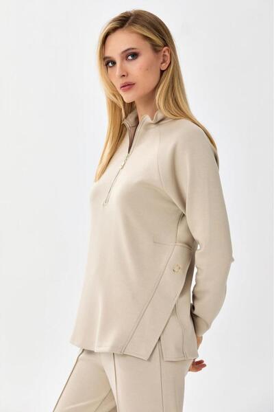 İKİLER Yakası Fermuarlı Yanı Çıtçıt Detaylı S-Shirt 256-2100