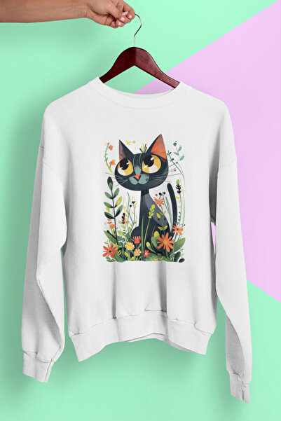 MAGORS STIL-X SWEATSHIRT OVERSIZE UNISEX CU Gâtul rotund, cu imprimeu cu pisi...