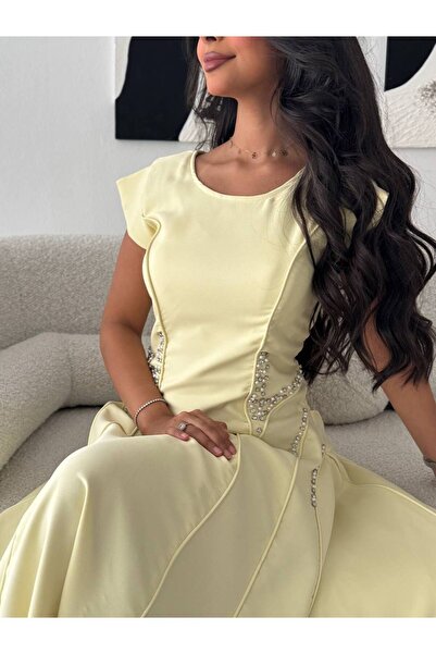 Generic Lemon midi dress with soft beaded accents Lemon midi dress with soft beaded accents